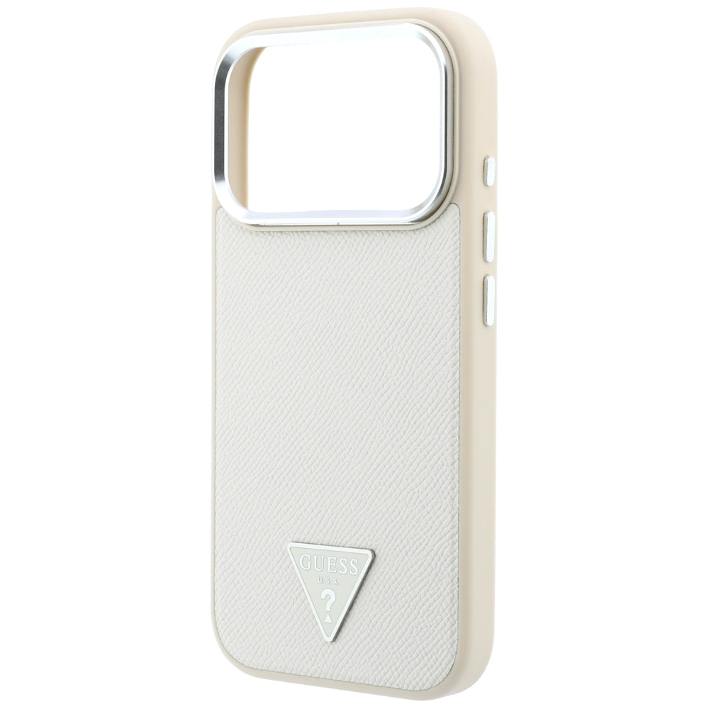 Capa Guess Grained Triangle Logo MagSafe - iPhone 17 Pro Max / 18 Pro Max - Bege