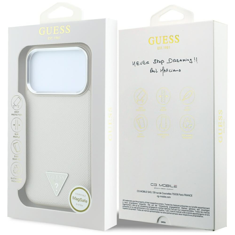 Capa Guess Grained Triangle Logo MagSafe - iPhone 17 Pro Max / 18 Pro Max - Bege