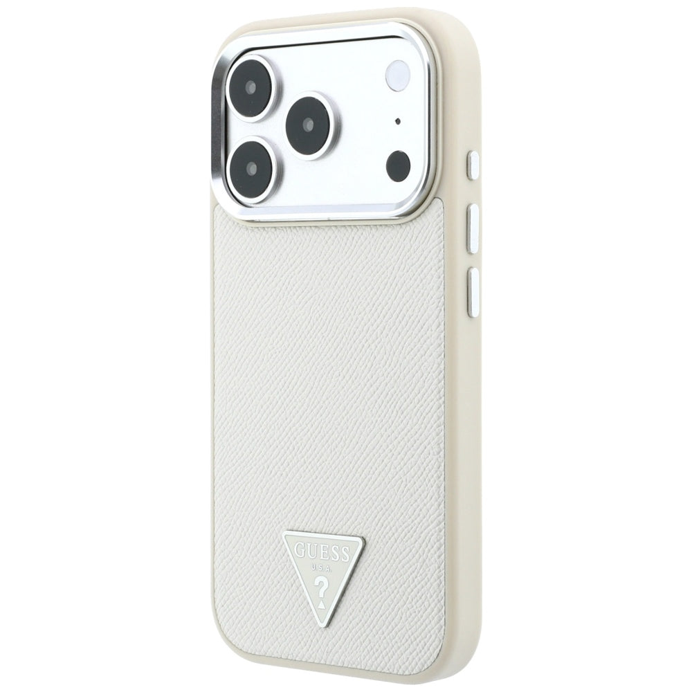 Capa Guess Grained Triangle Logo MagSafe - iPhone 17 Pro / 18 Pro - Bege