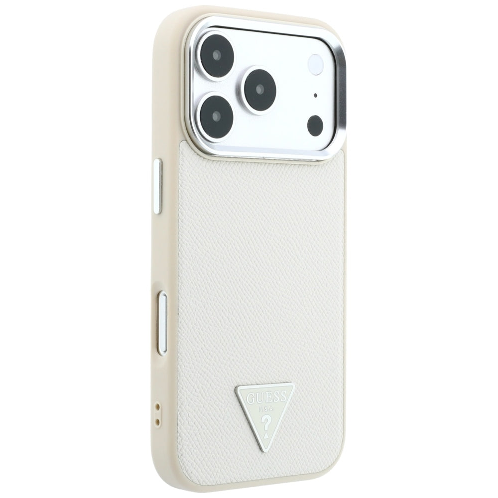 Capa Guess Grained Triangle Logo MagSafe - iPhone 17 Pro / 18 Pro - Bege