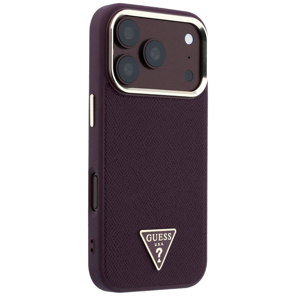 Capa Guess Grained Triangle Logo MagSafe - iPhone 17 Pro Max / 18 Pro Max - Bordeaux