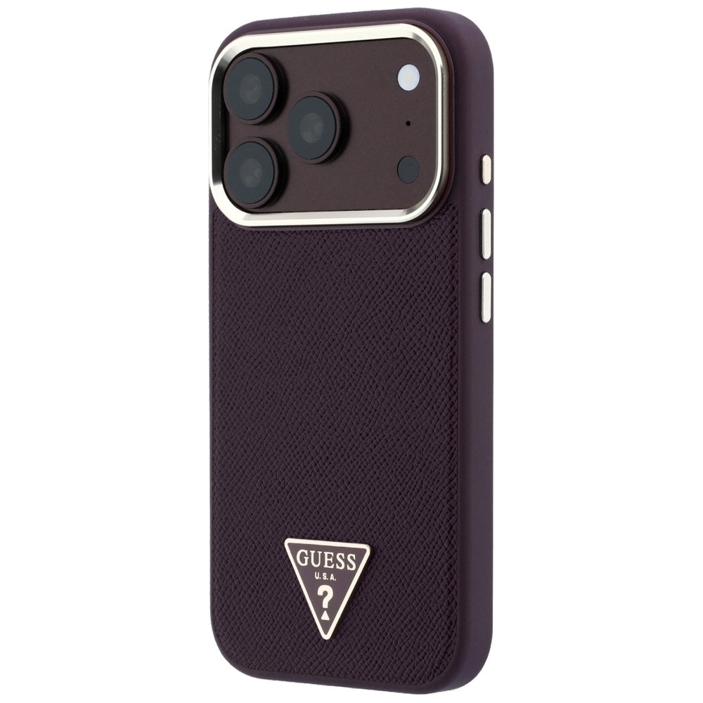 Capa Guess Grained Triangle Logo MagSafe - iPhone 17 Pro / 18 Pro - Bordeaux