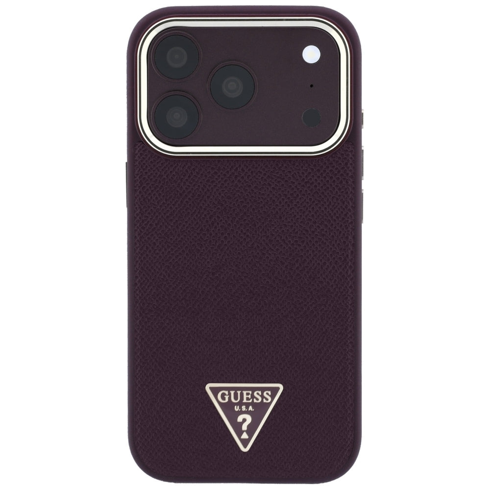 Capa Guess Grained Triangle Logo MagSafe - iPhone 17 Pro / 18 Pro - Bordeaux
