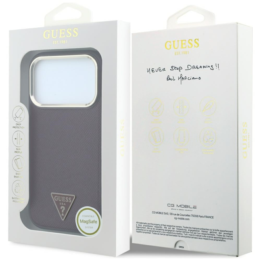Capa Guess Grained Triangle Logo MagSafe - iPhone 17 Pro / 18 Pro - Bordeaux