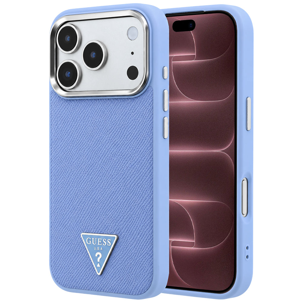 Capa Guess Grained Triangle Logo MagSafe - iPhone 17 Pro Max / 18 Pro Max - Azul-claro