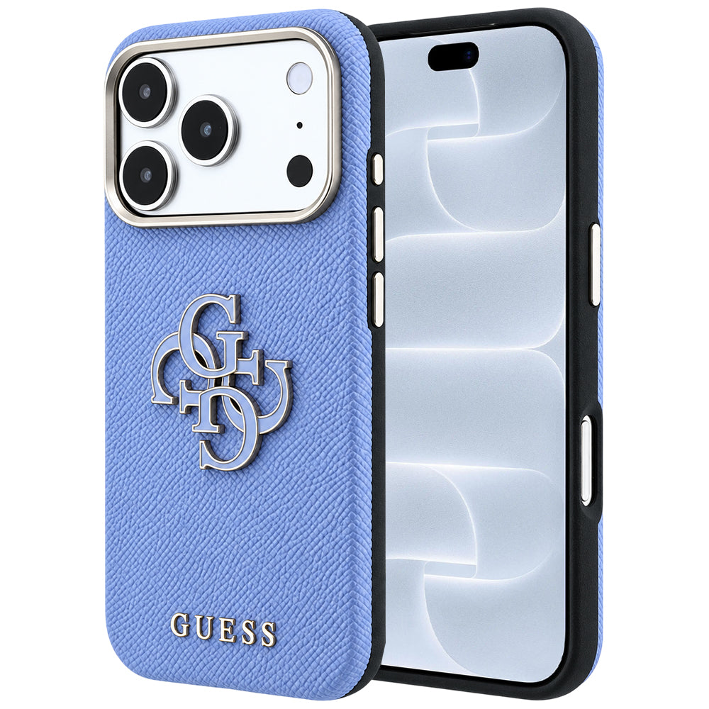 Capa Guess Grained Leather and Big Resin Logo - iPhone 17 Pro / 18 Pro - Azul-claro