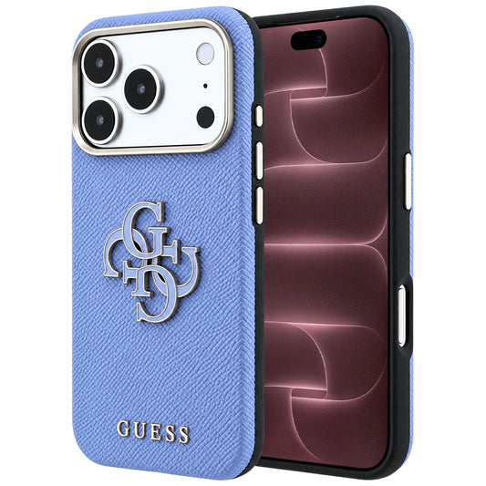 Capa Guess Grained Leather and Big Resin Logo - iPhone 17 Pro Max / 18 Pro Max - Azul-claro