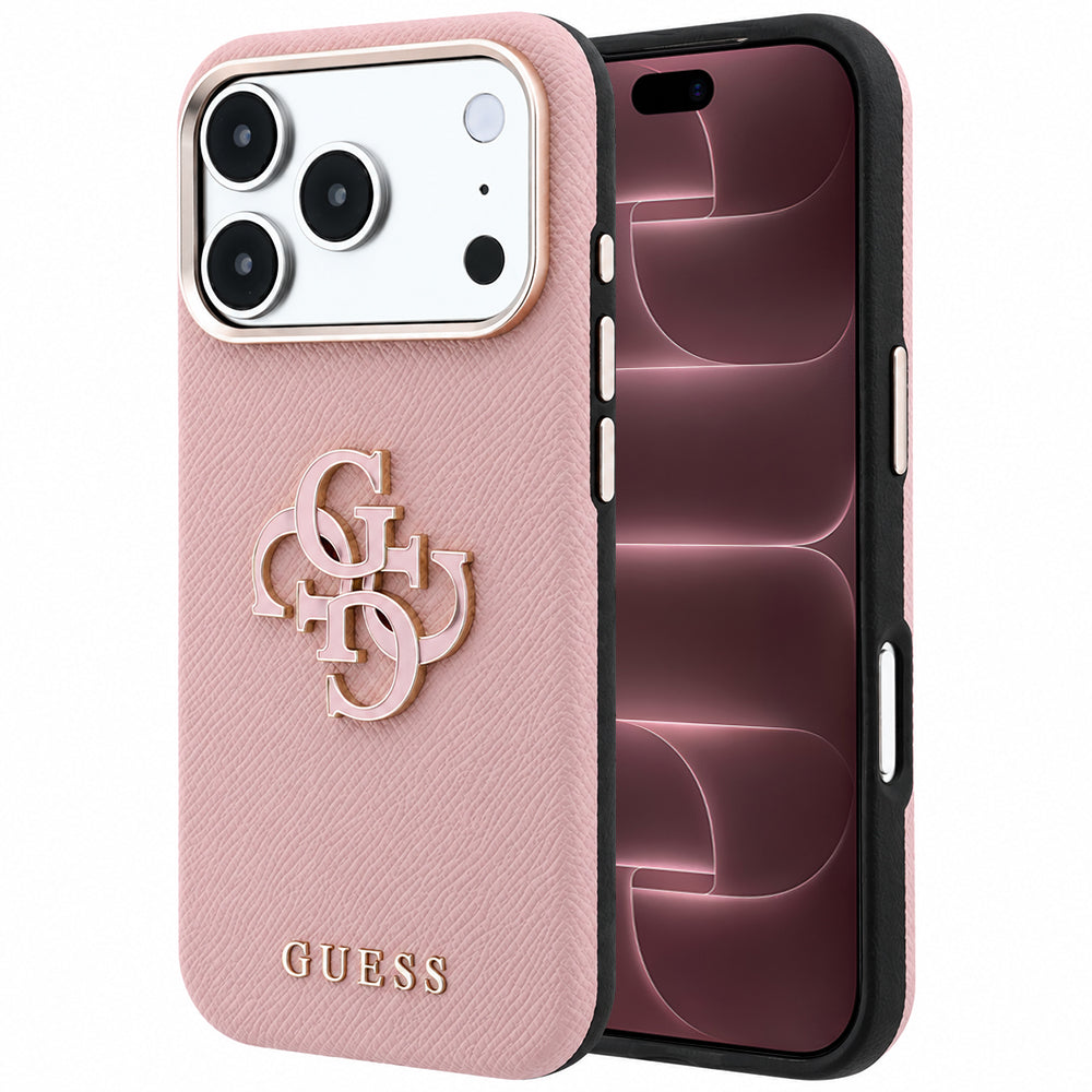 Capa Guess Grained Leather and Big Resin Logo - iPhone 17 Pro Max / 18 Pro Max - Rosa
