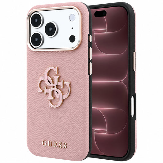 Capa Guess Grained Leather and Big Resin Logo - iPhone 17 Pro Max / 18 Pro Max - Rosa