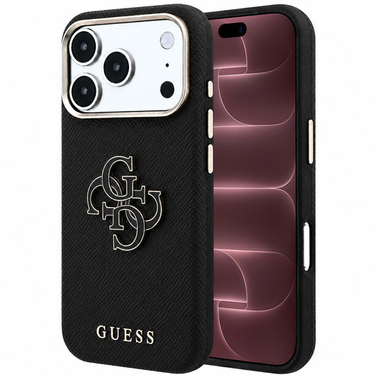 Capa Guess Grained Leather and Big Resin Logo - iPhone 17 Pro Max / 18 Pro Max - Preto