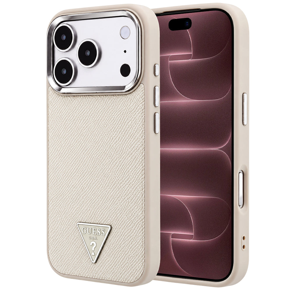 Capa Guess Grained Triangle Logo MagSafe - iPhone 17 Pro Max / 18 Pro Max - Bege