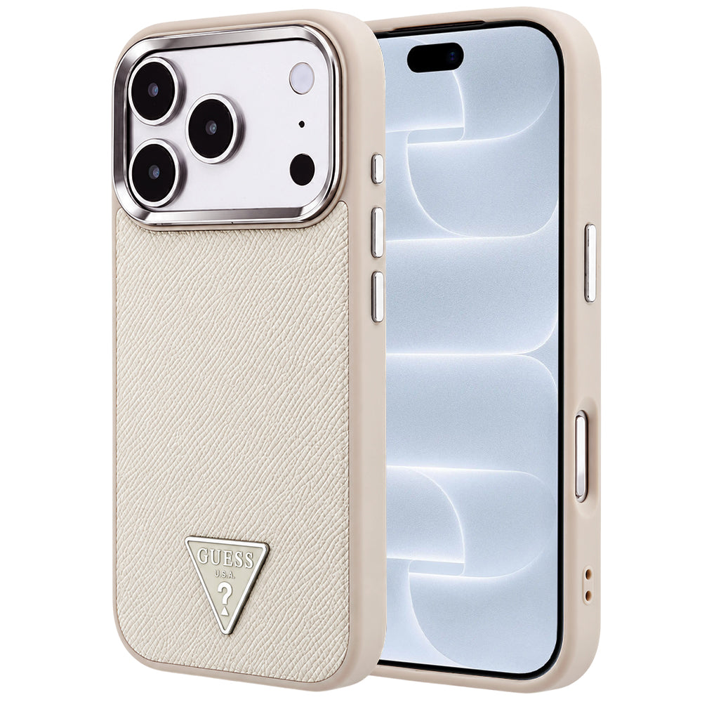 Capa Guess Grained Triangle Logo MagSafe - iPhone 17 Pro / 18 Pro - Bege