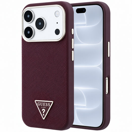 Capa Guess Grained Triangle Logo MagSafe - iPhone 17 Pro / 18 Pro - Bordeaux