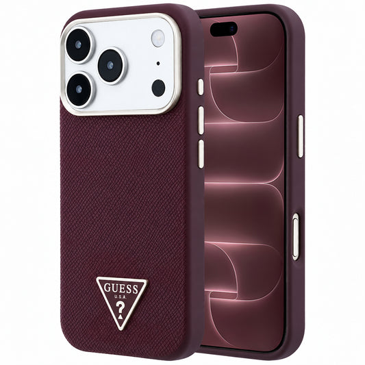 Capa Guess Grained Triangle Logo MagSafe - iPhone 17 Pro Max / 18 Pro Max - Bordeaux