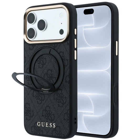 Capa Guess Ring Stand 360 4G Leather Classic Logo MagSafe - iPhone 17 Pro / 18 Pro - Preto