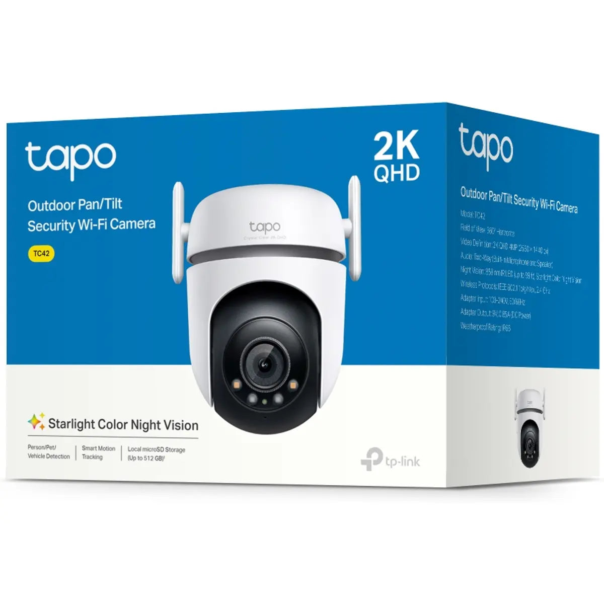TP-Link TC42 - Câmara de vigilância IP (WiFi / Ethernet) Motorizada Pan/Tilt 4MP 2K 3.2mm IR 30m Visão Nocturna a Cores - IP66