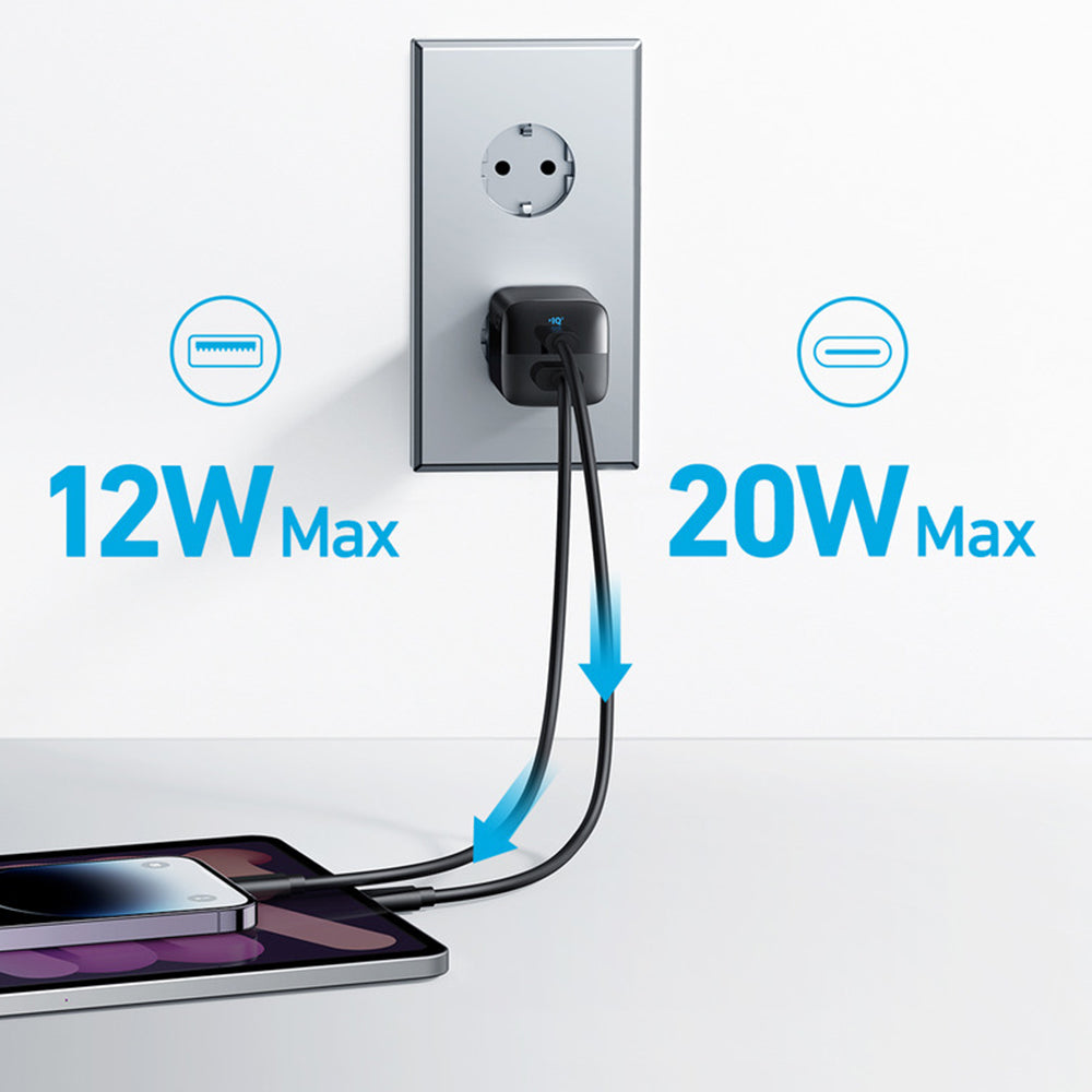 Anker 323 - Carregador de Parede USB-C + USB-A 33W, Carregamento Rápido - Preto