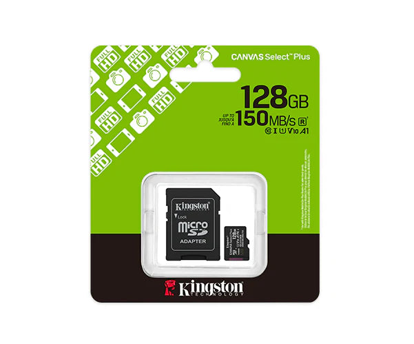 Kingston 128GB Canvas Select Plus MicroSD Memory Card 100R A1 C10 Card With Adapter Black SKU