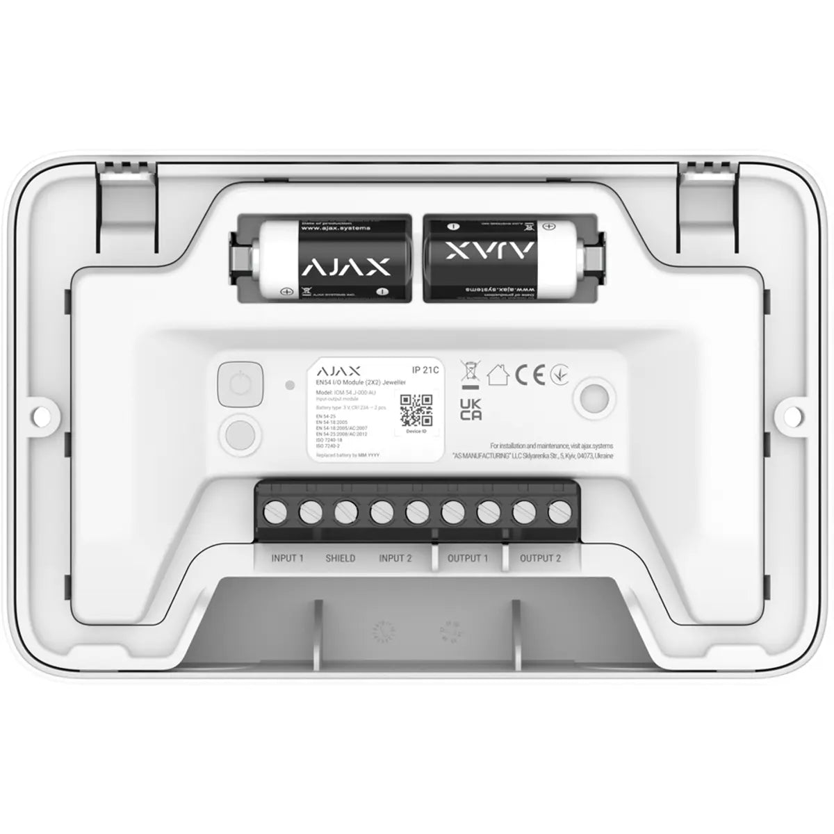 Módulo I/O (2×2) para Integração em Sistemas de Alarme Ajax Sem Fios - Branco