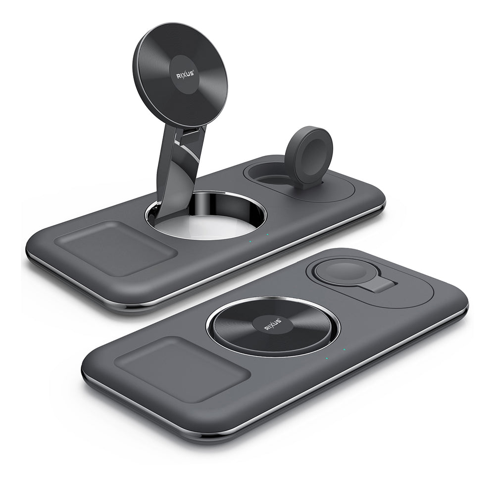 Rixus RXWC31 Carregador Sem Fio 3 em 1 para iPhone, Relógio e AirPods