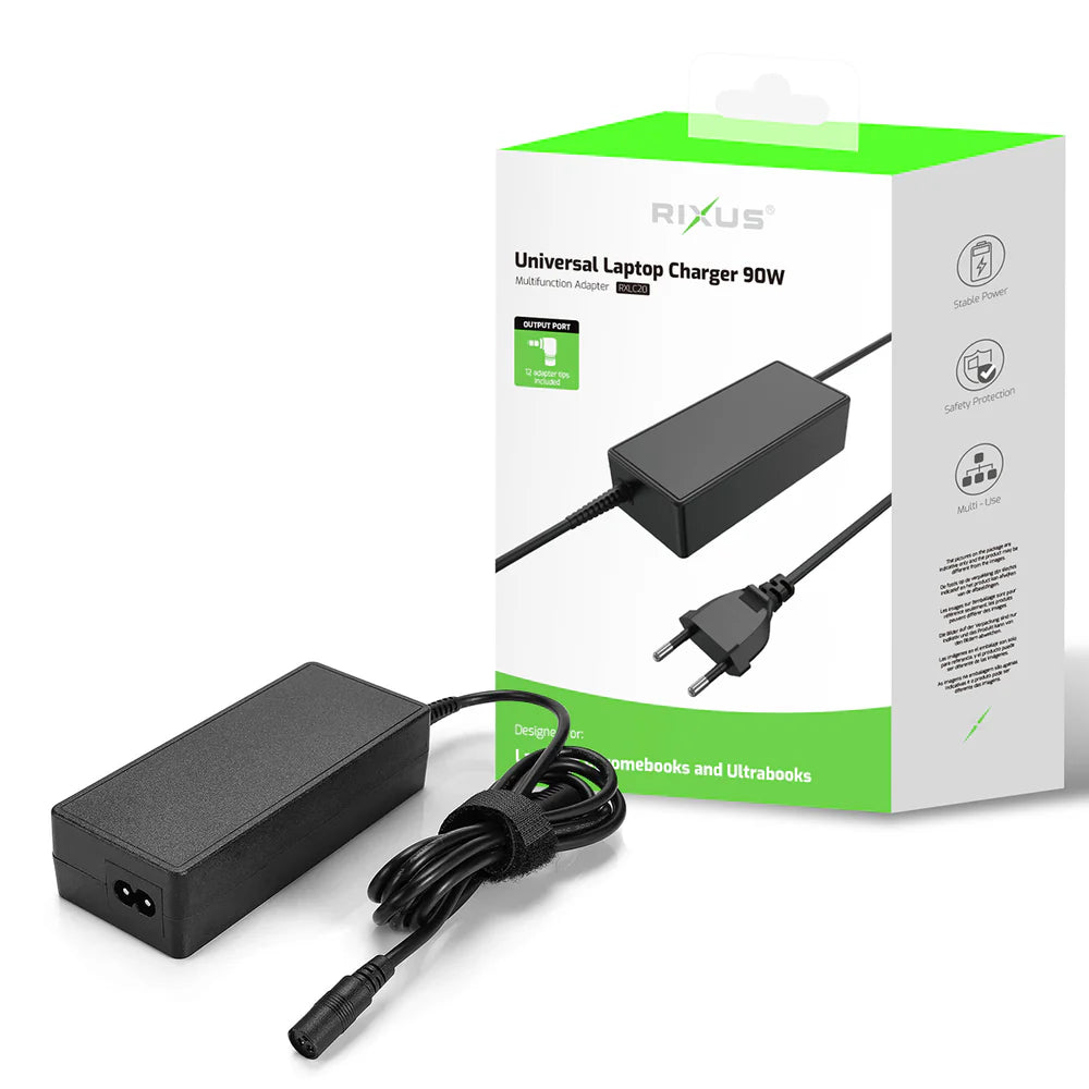 Rixus RXLC20 90W Carregador Universal para Laptop com 12 Conectores Preto